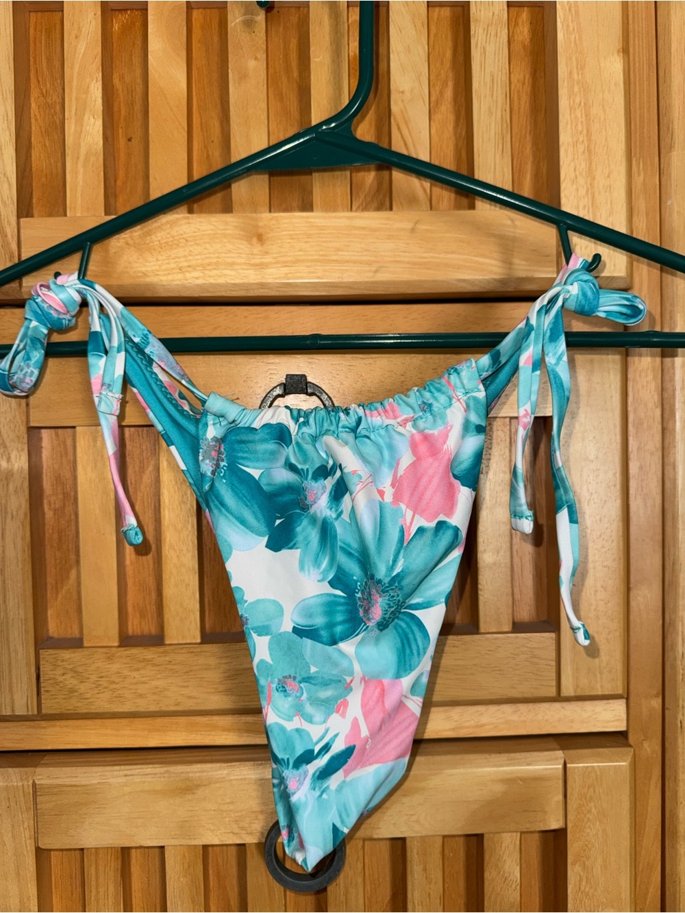 Girls' Teal & Pink Floral One-Piece Swimsuit with Tie Straps
